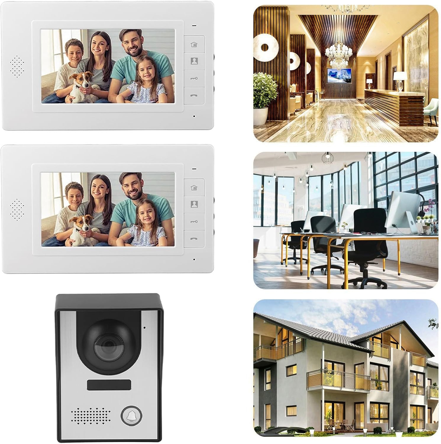 Wired Video Intercom Systeem met Dubbele 7" LCD Monitor, Nachtzicht Camera en Deuropener