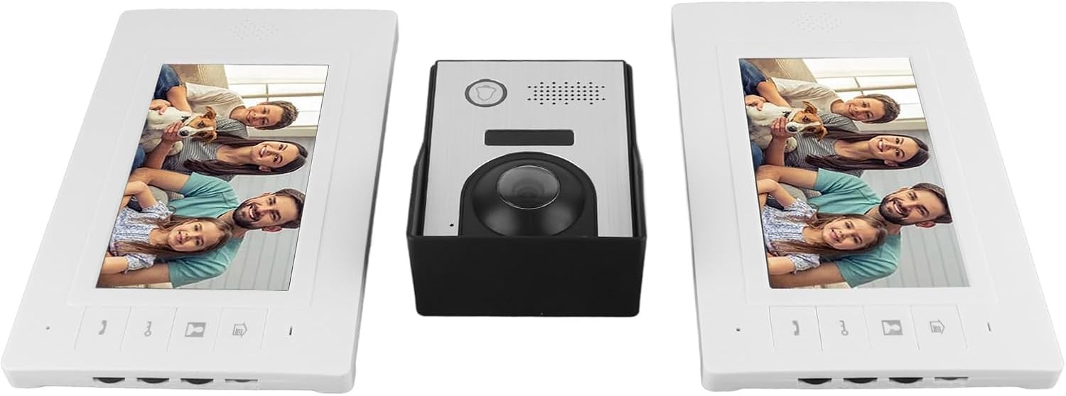 Wired Video Intercom Systeem met Dubbele 7" LCD Monitor, Nachtzicht Camera en Deuropener