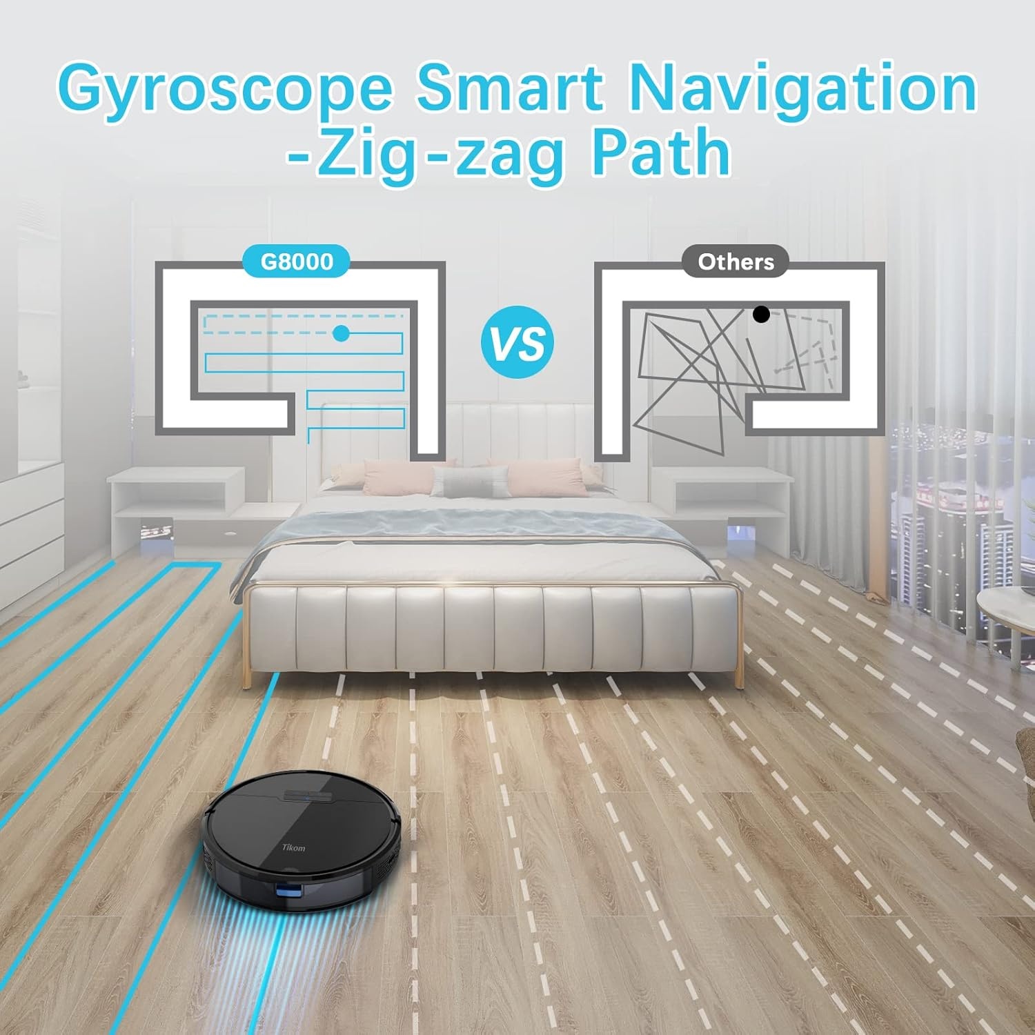 Tikom G8000 Robot Vacuum Cleaner with Mop Function, 2700Pa Suction Power, WiFi, Ideal for Pet Hair, Carpets and Hard Floors