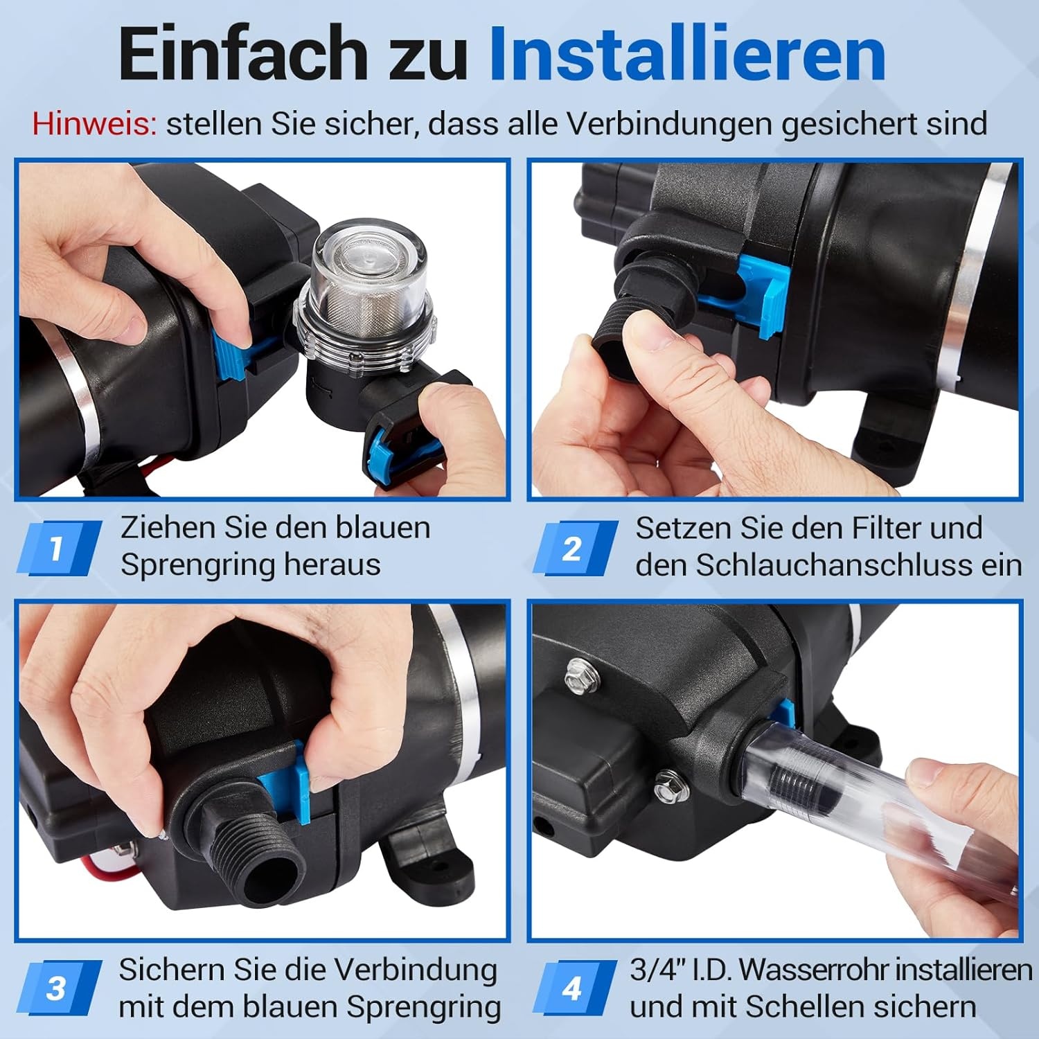 Gedlex 12V Caravan Waterpomp 20.8 LPM met Filter, 40 PSI Werkdruk