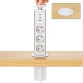 Inschuifbaar tafelstopcontact, 2 USB C PD 20 W, inbouwstopcontact, inschuifbaar, 3-voudig met USB, intrekbaar stopcontact met USB voor werkblad, keuken, kantoor, inbouwstekkerdoos met USB, 1,8 m kabel