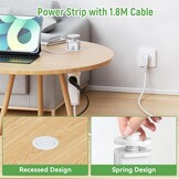 Inschuifbaar tafelstopcontact, 2 USB C PD 20 W, inbouwstopcontact, inschuifbaar, 3-voudig met USB, intrekbaar stopcontact met USB voor werkblad, keuken, kantoor, inbouwstekkerdoos met USB, 1,8 m kabel