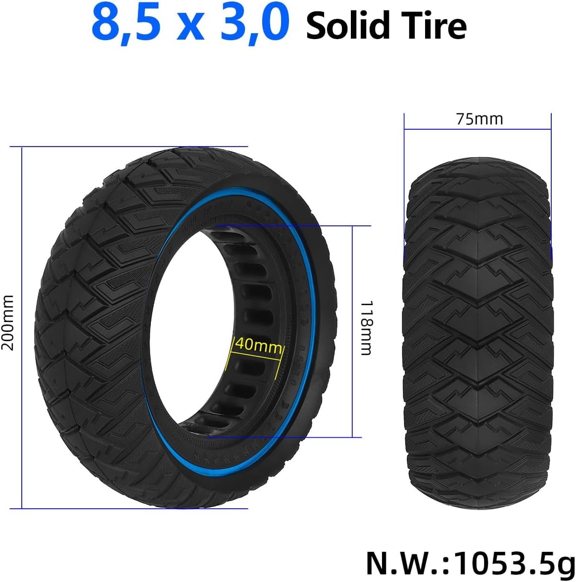 8,5 x 3 massieve banden voor Kugoo G2 Pro elektrische step, 8 1/2 x 3 volledig wiel vervanging 8,5 inch banden voor Kugoo X1 Zero 8/9 VSETT 8/9/9+, 1 stuk, blauw