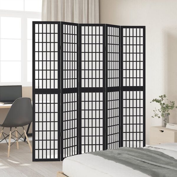 vidaXL Kamerscherm met 5 panelen massief paulowniahout zwart