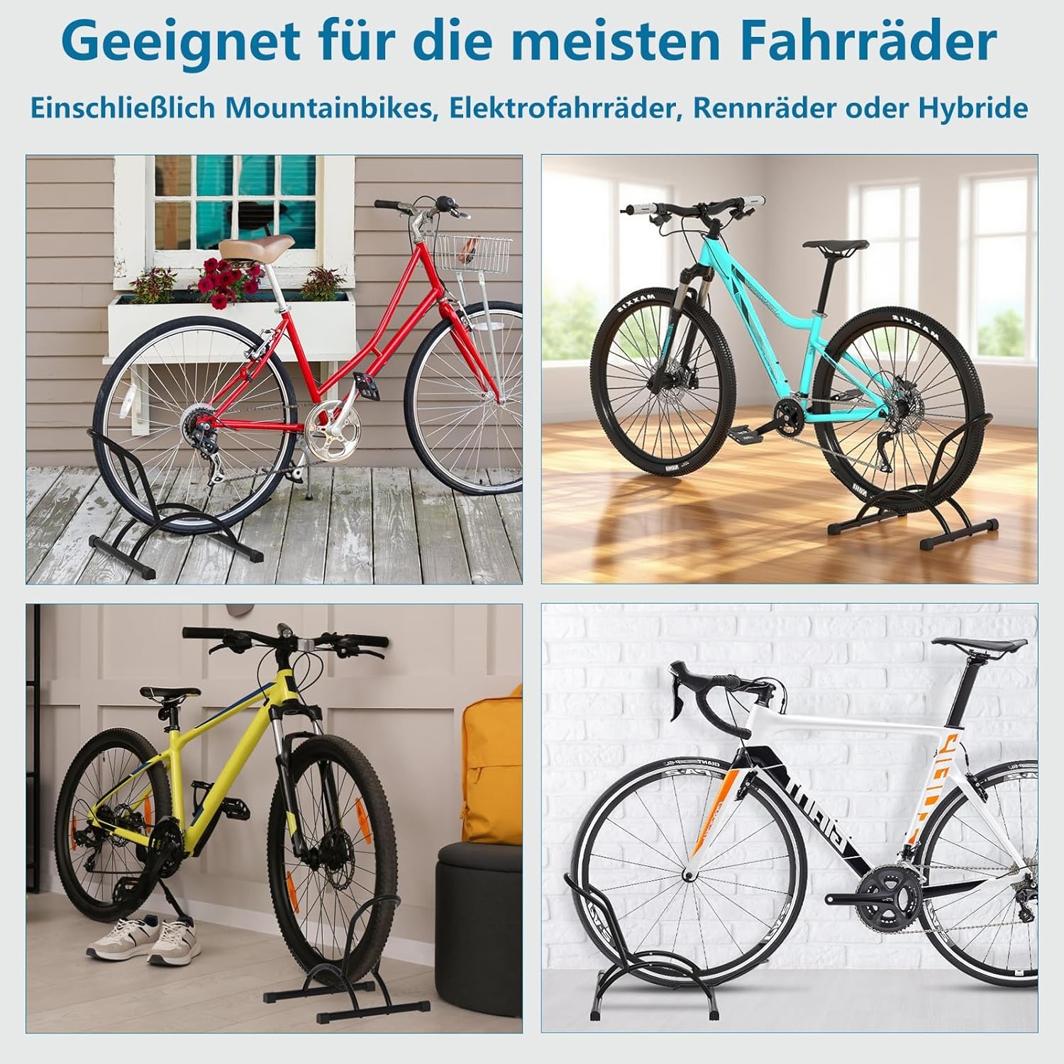 Urban Deco Fietsstandaard, vrijstaande fietsstandaard, professionele fietshouder, fietshouder voor mountainbike, e-bike, MTB, racefiets, zwart