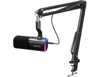 MAONO Dynamische gamingmicrofoon met boomarm: XLR/USB Podcast-microfoon met software, dempknop, versterkingsregeling, RGB-pc-microfoon voor streaming, opname, PS4/PS5, YouTube-contentcreatie PD100XS