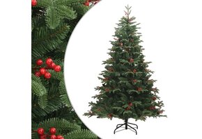 Kunstkerstboom met scharnieren, dennenappels en bessen - 180 cm - 73% Korting