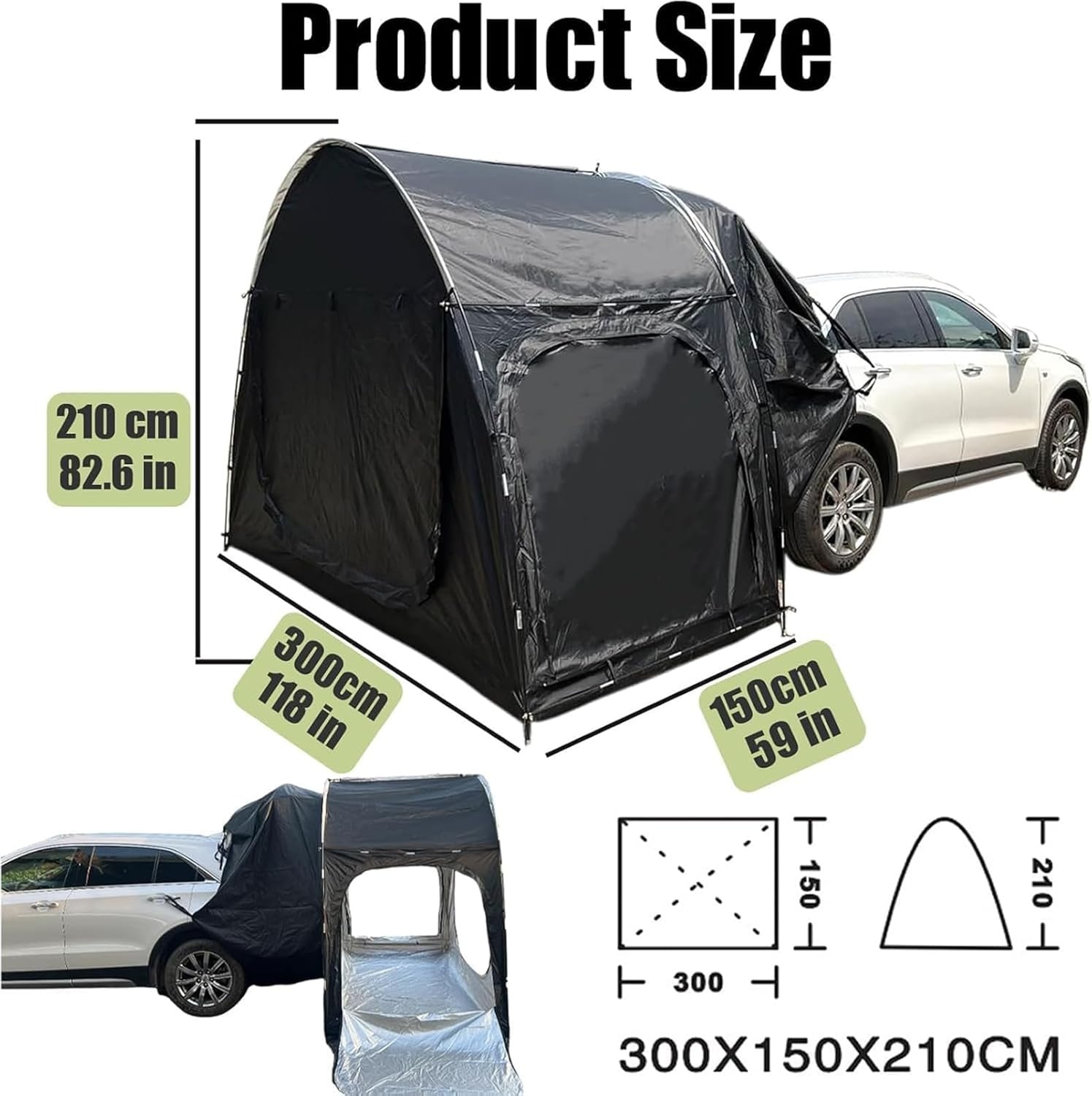 Auto achtertent voor 2-3 personen, met 3 grote kanalen, achtertent SUV zonwering, achtertent voor camping, waterdicht en duurzaam, voor zelfaandrijving/lange reizen