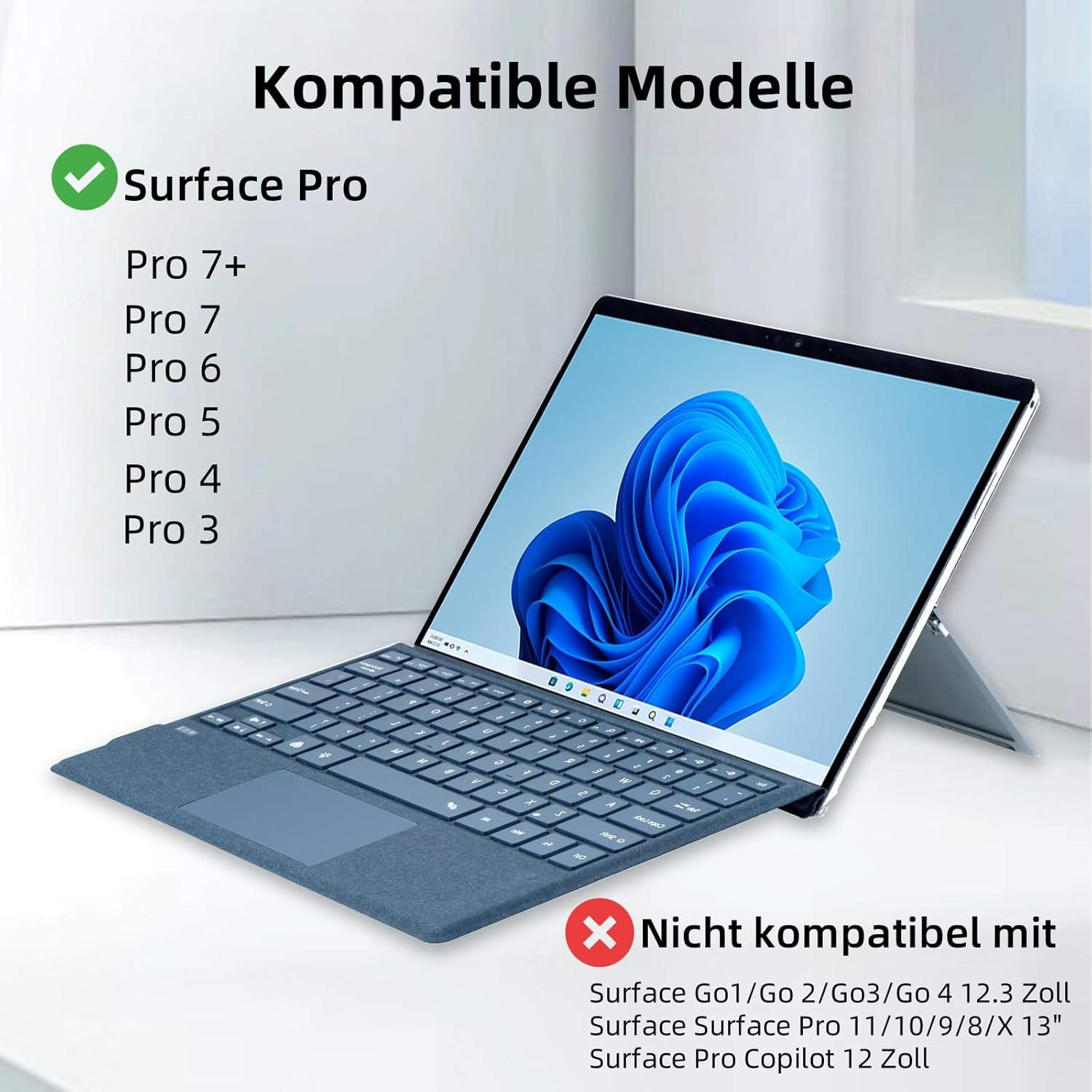 Microsoft Surface Pro 7+ / 7 / 6 / 5 / 4 / 3, 12,3 inch, Bluetooth Type Cover met trackpad, QWERTZ Duitse lay-out (kobaltblauw)