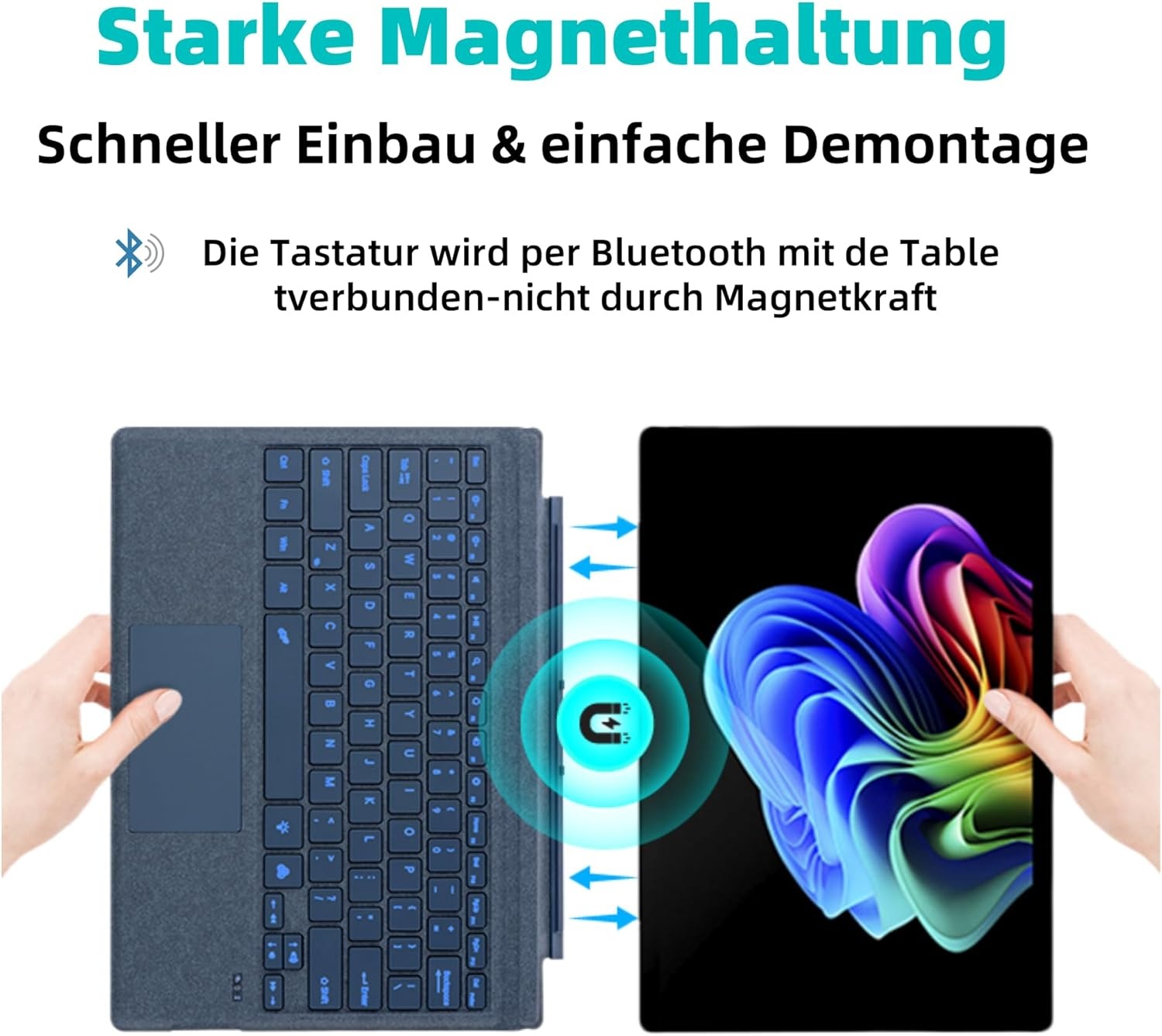 Microsoft Surface Pro 7+ / 7 / 6 / 5 / 4 / 3, 12,3 inch, Bluetooth Type Cover met trackpad, QWERTZ Duitse lay-out (kobaltblauw)