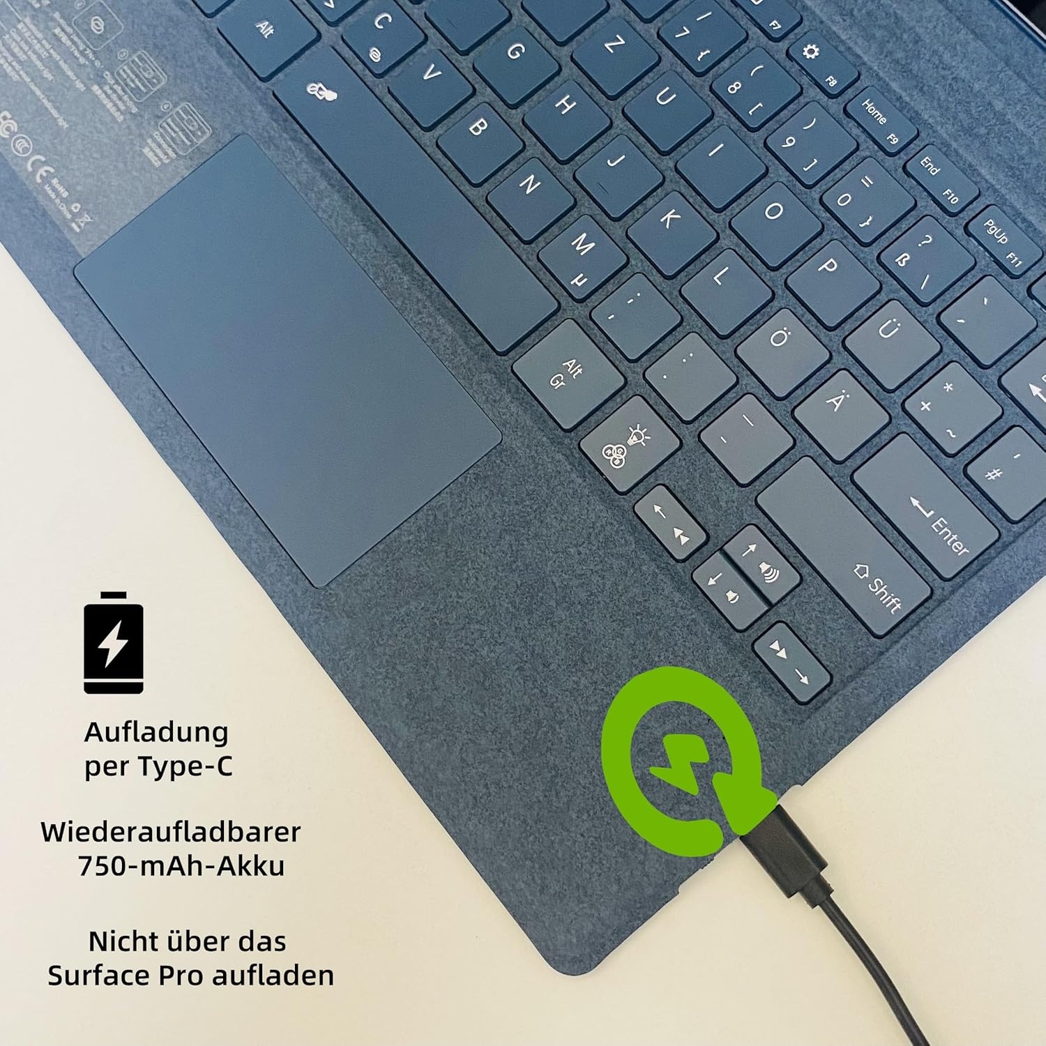 Microsoft Surface Pro 7+ / 7 / 6 / 5 / 4 / 3, 12,3 inch, Bluetooth Type Cover met trackpad, QWERTZ Duitse lay-out (kobaltblauw)