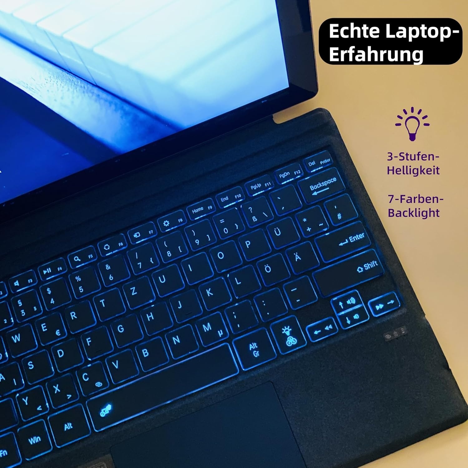 Microsoft Surface Pro 7+ / 7 / 6 / 5 / 4 / 3, 12,3 inch, Bluetooth Type Cover met trackpad, QWERTZ Duitse lay-out (kobaltblauw)