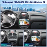 CAMECHO 2G+64G Android 13 autoradio voor Peugeot 206/206CC 2001-2016 Cirteon C2, 9" scherm Autoradio-Draadloze Apple Carplay Android Auto GPS WiFi Bluetooth FM RD USB SWC+Achteruitrijcamera