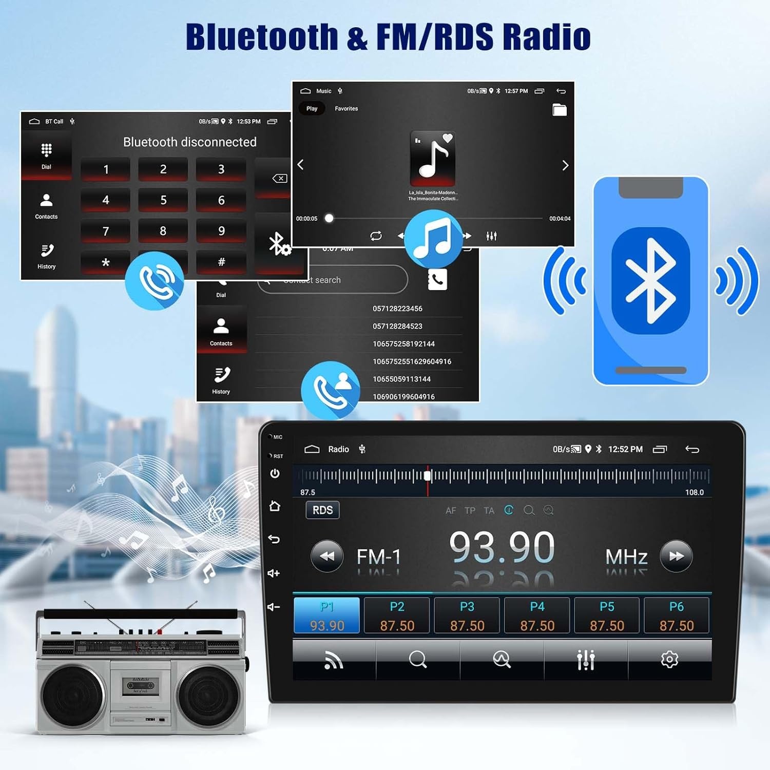 CAMECHO 2G+64G Android 13 autoradio voor Peugeot 206/206CC 2001-2016 Cirteon C2, 9" scherm Autoradio-Draadloze Apple Carplay Android Auto GPS WiFi Bluetooth FM RD USB SWC+Achteruitrijcamera