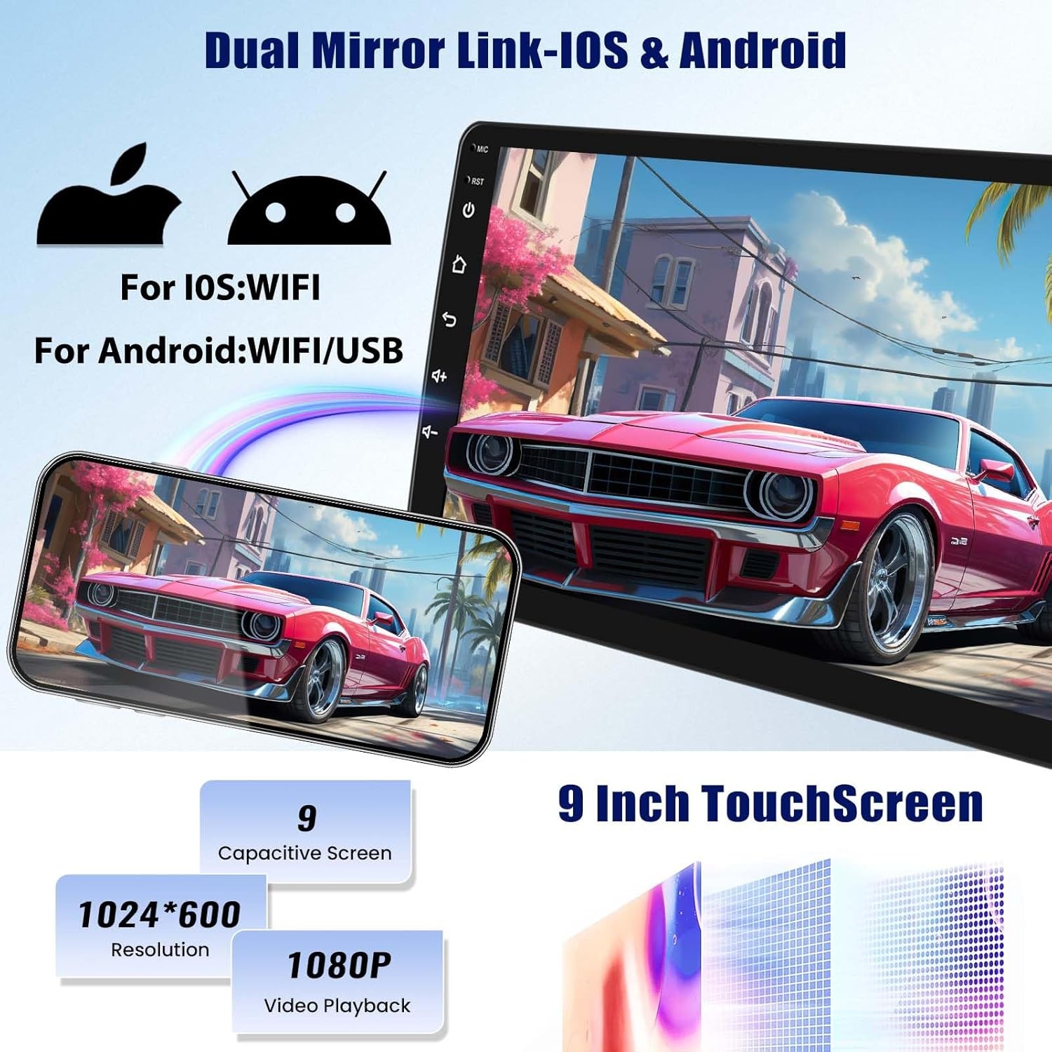 CAMECHO 2G+64G Android 13 autoradio voor Peugeot 206/206CC 2001-2016 Cirteon C2, 9" scherm Autoradio-Draadloze Apple Carplay Android Auto GPS WiFi Bluetooth FM RD USB SWC+Achteruitrijcamera