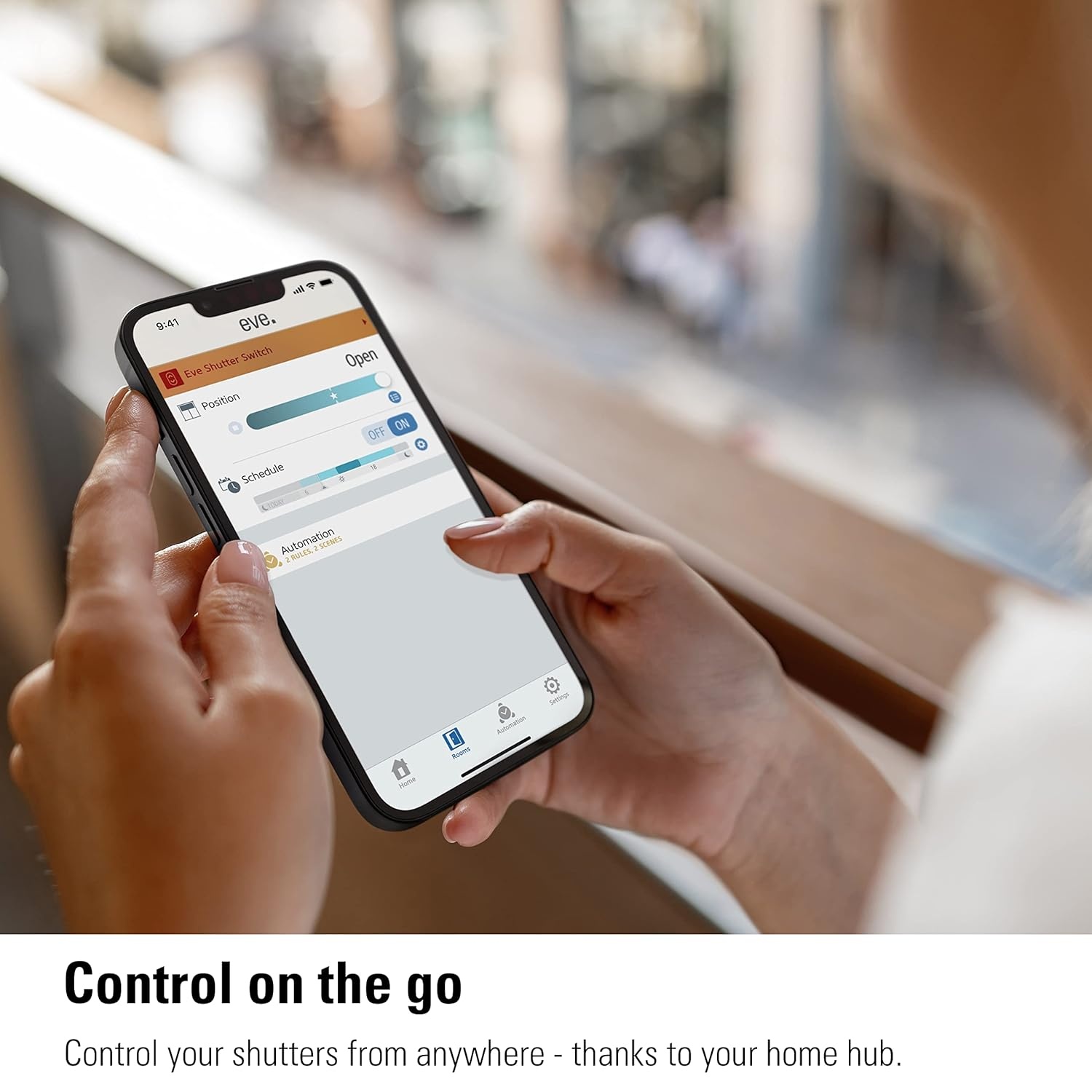 Eve Shutter Switch – Smart Shutter-controller met ingebouwde schema's, adaptieve zonwering, Siri-spraakbesturing, timer, toegang op afstand, geen bridge nodig, Bluetooth/Thread, Apple HomeKit.
