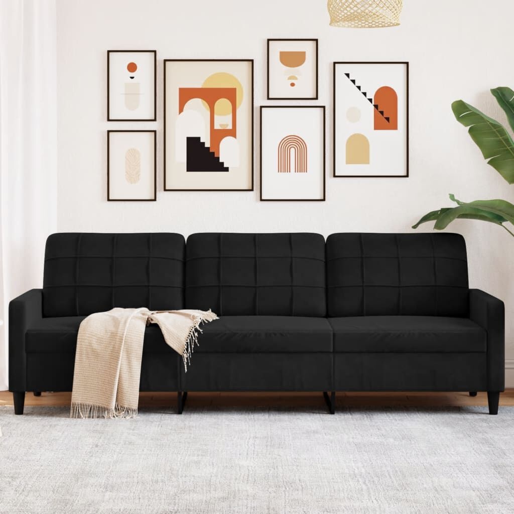 vidaXL Driezitsbank 210 cm fluweel zwart
