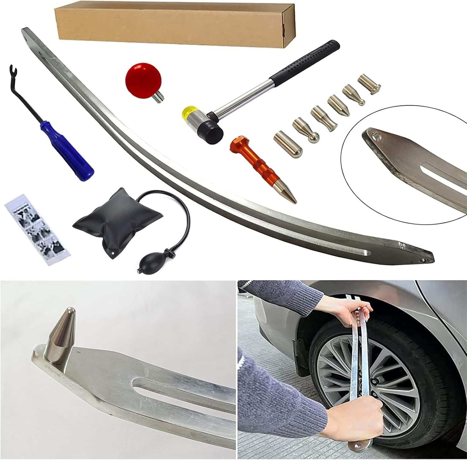 CYGOODS Set van 12 stuks, voor het verwijderen van deuken, spatborden, reparatie, schade, hefbrug, boog, breekijzer, gereedschap, haken, stangen, kit