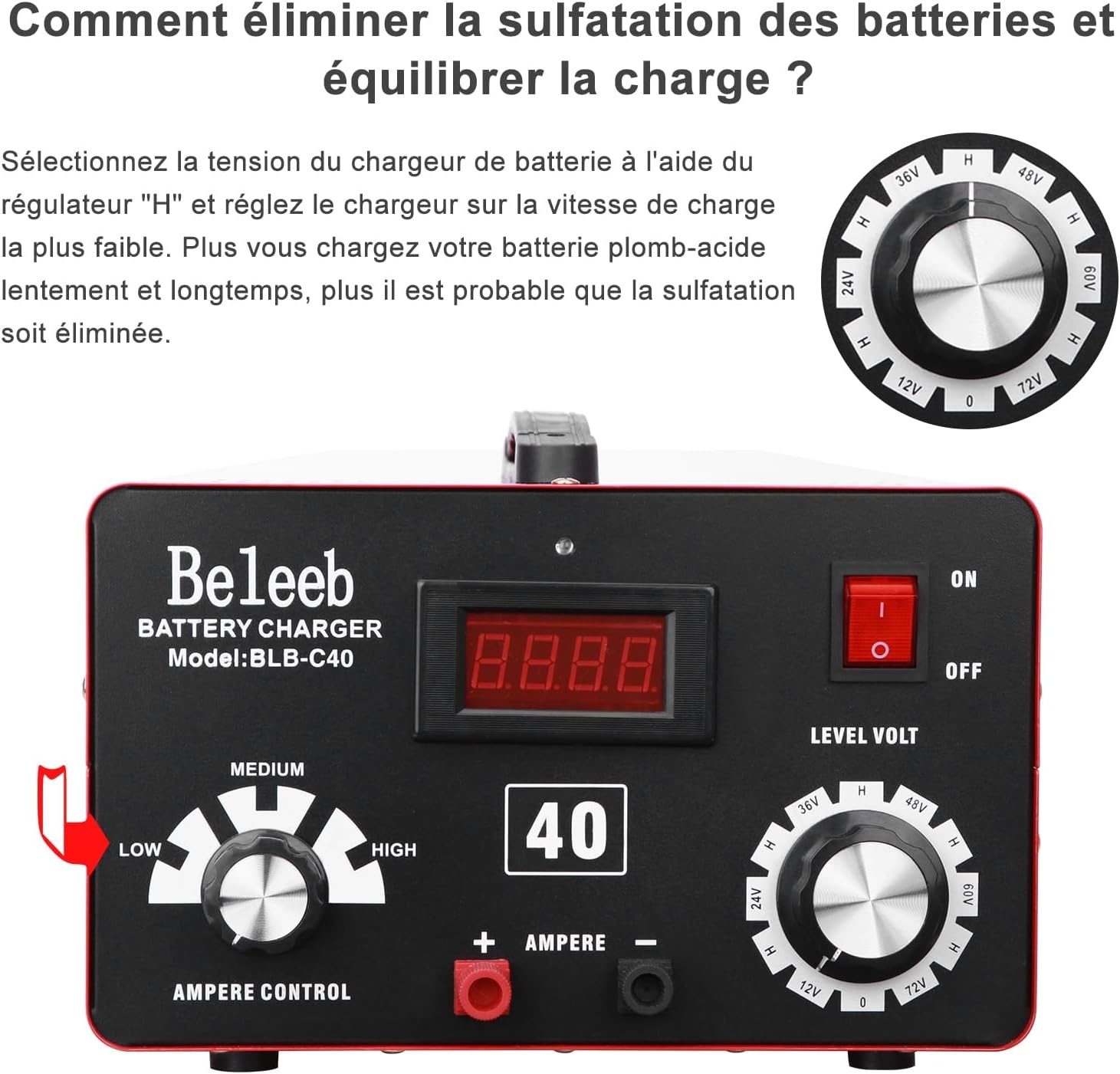 HUGOOME Beleeb C40 Batterijlader & Desulfator - 12V-72V Loodzuur & Lithium Accu's