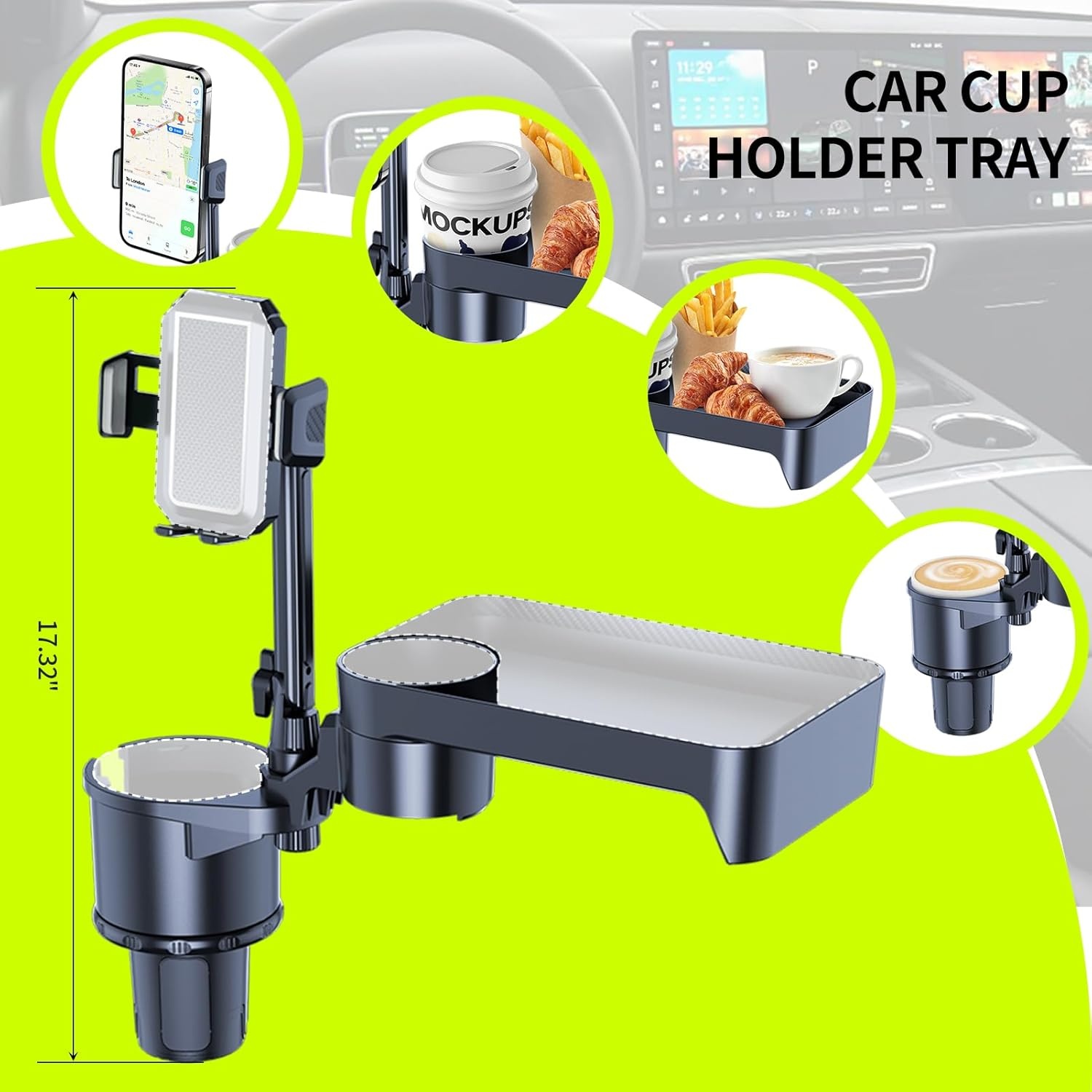 Convitex Auto Bekerhouder met Tafelblad en Telefoonhouder, 360° Verstelbaar