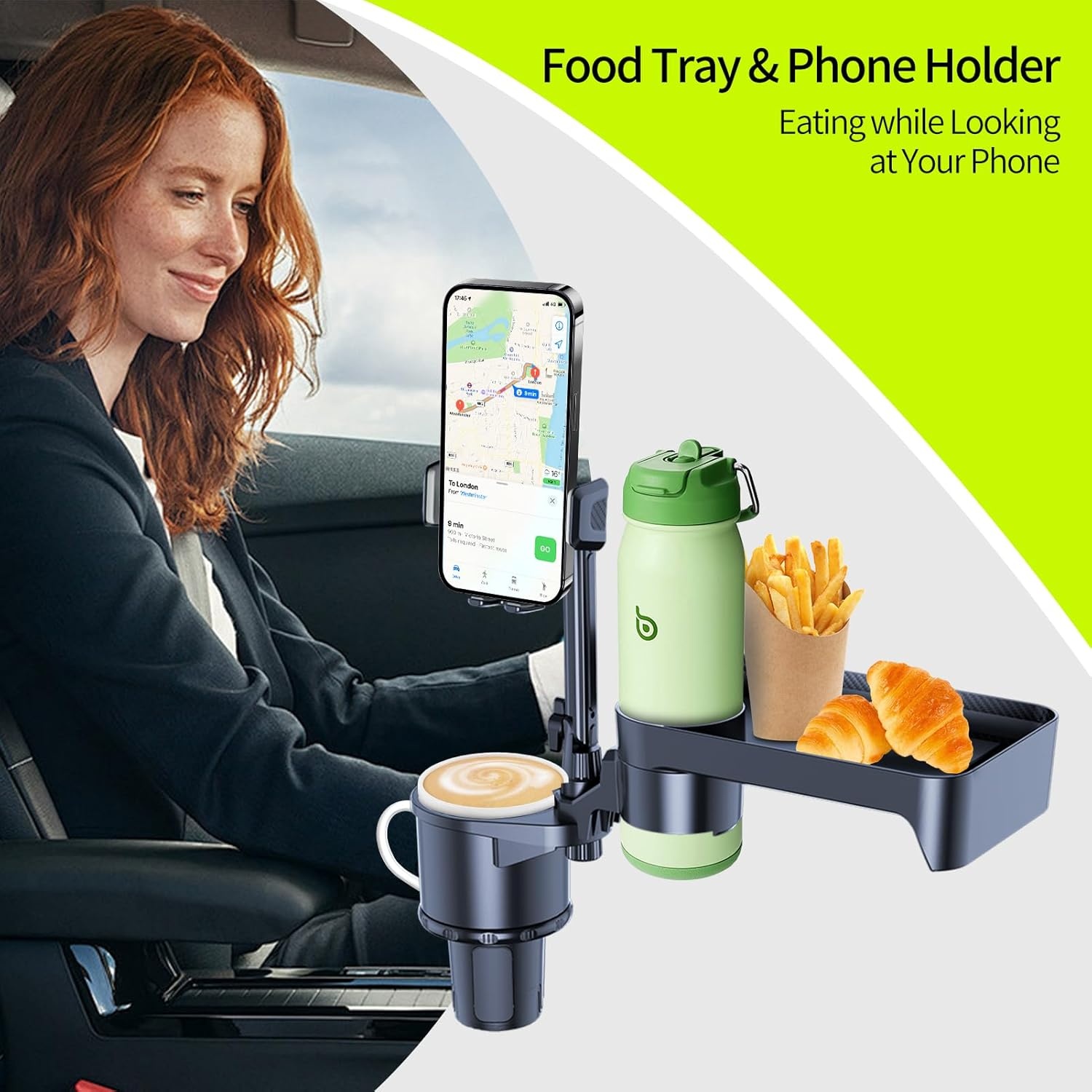 Convitex Auto Bekerhouder met Tafelblad en Telefoonhouder, 360° Verstelbaar