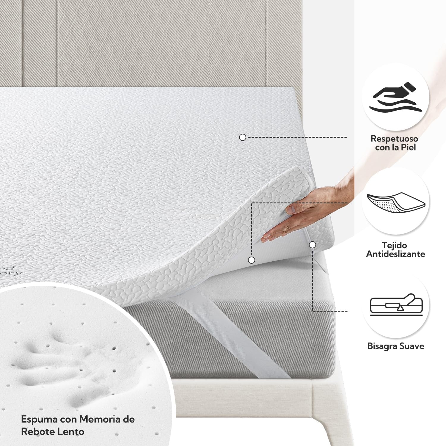 BedStory Traagschuim Topper 10 cm - 150 x 190 cm Wit