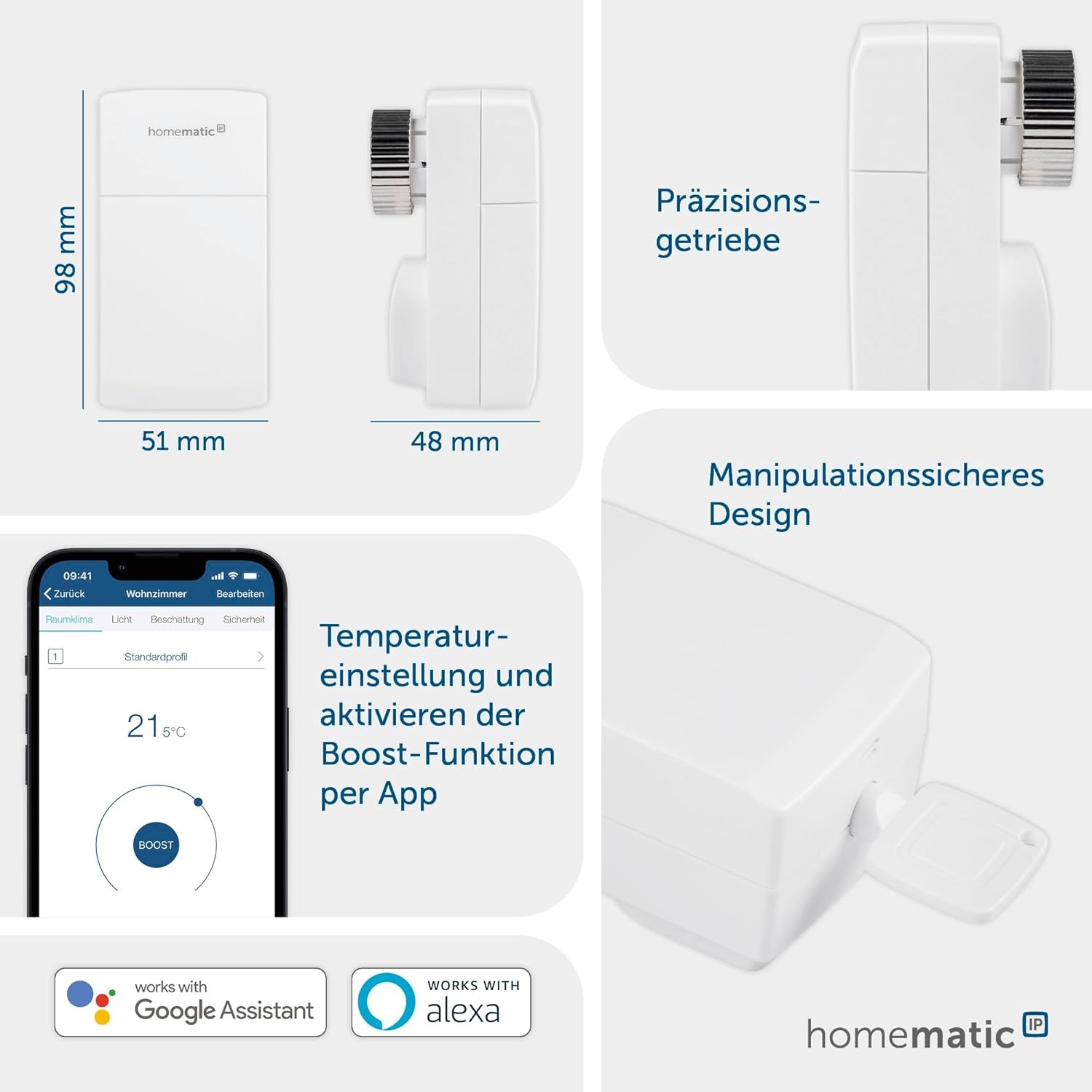 Homematic IP Smart Home 155648A0 Radiatorthermostaat, compact, digitale thermostaat, verwarmingsthermostaat, bediening via app, Alexa en Google Assistant, eenvoudige installatie, energiebesparing