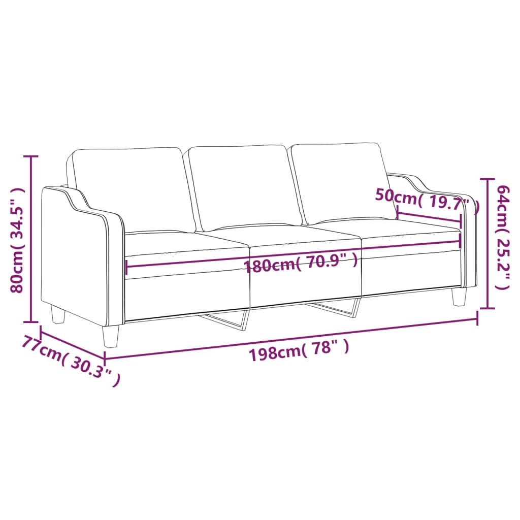 vidaXL Driezitsbank 180 cm stof donkergrijs