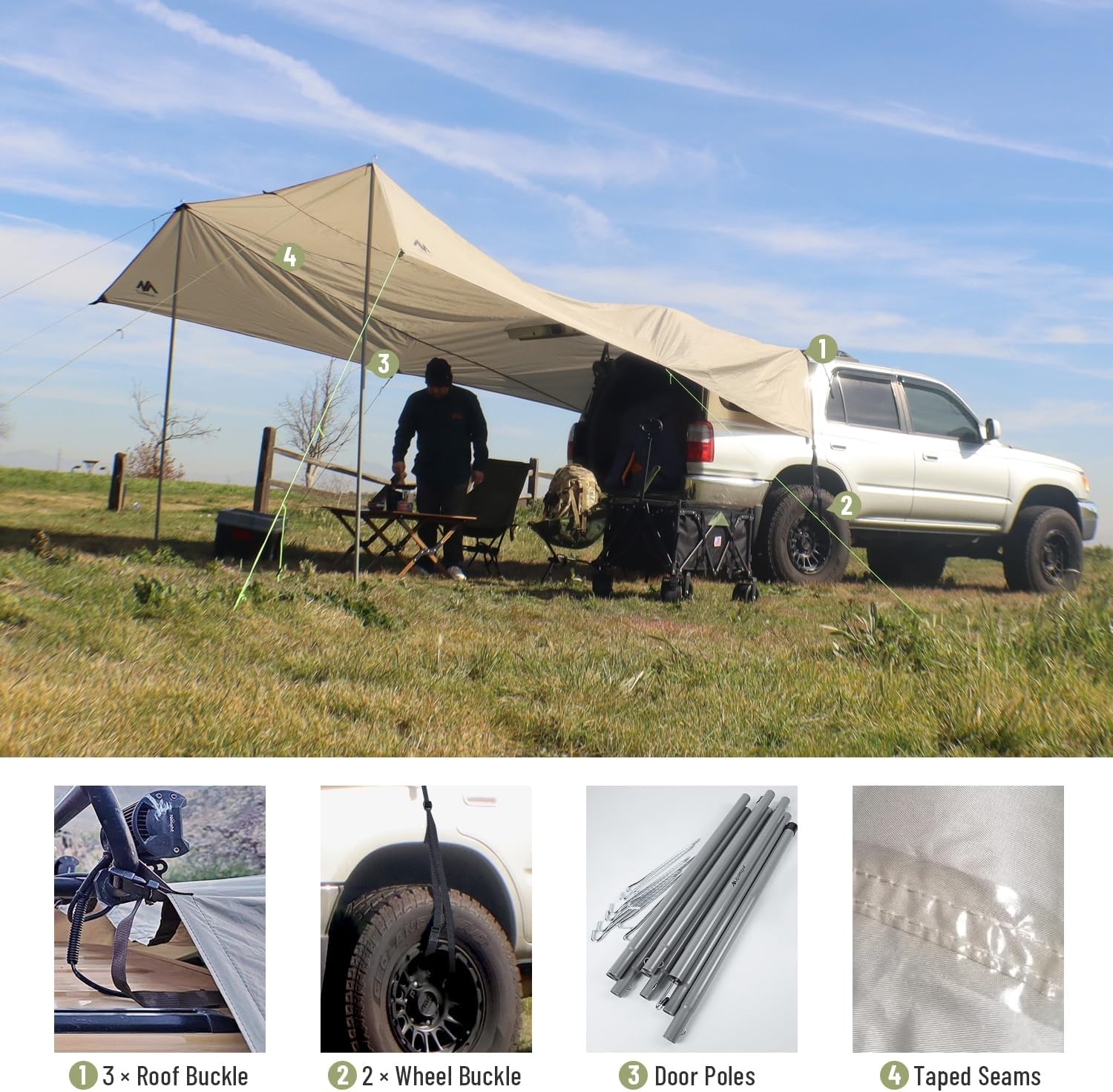 Waterdichte Autotent Kampeerluifel 30% Korting | 485x427 cm Mocha