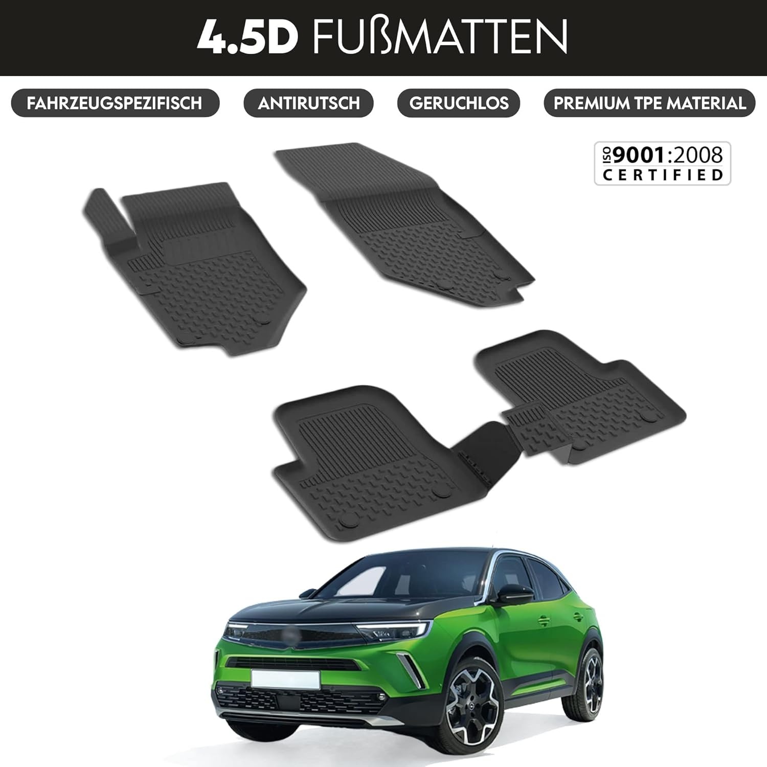 4.5D Vloermatten Opel Mokka B Zwart 5-delig TPE-rubber Geurloos met Hoge Rand (-29%)