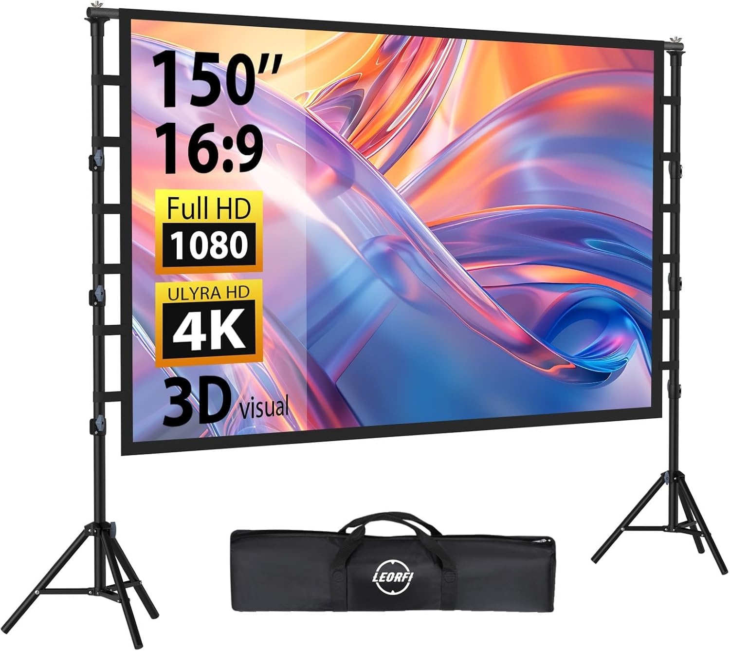 150" Projectiescherm met Statief - 4K HD, Kreukvrij & Draagbaar (30% Korting)