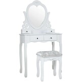 Kaptafel Set met Hartspiegel & Krukje - Wit Hout (74x40x143cm) - 54% Korting!