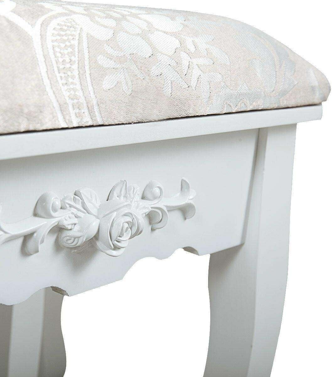 Kaptafel Set met Hartspiegel & Krukje - Wit Hout (74x40x143cm) - 54% Korting!