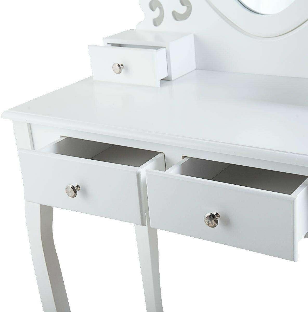 Kaptafel Set met Hartspiegel & Krukje - Wit Hout (74x40x143cm) - 54% Korting!