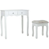 Kaptafel Set met Hartspiegel & Krukje - Wit Hout (74x40x143cm) - 54% Korting!