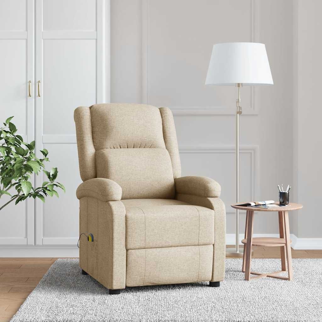 Crèmekleurige Massagestoel Stoffen Relaxfauteuil - 35% Korting