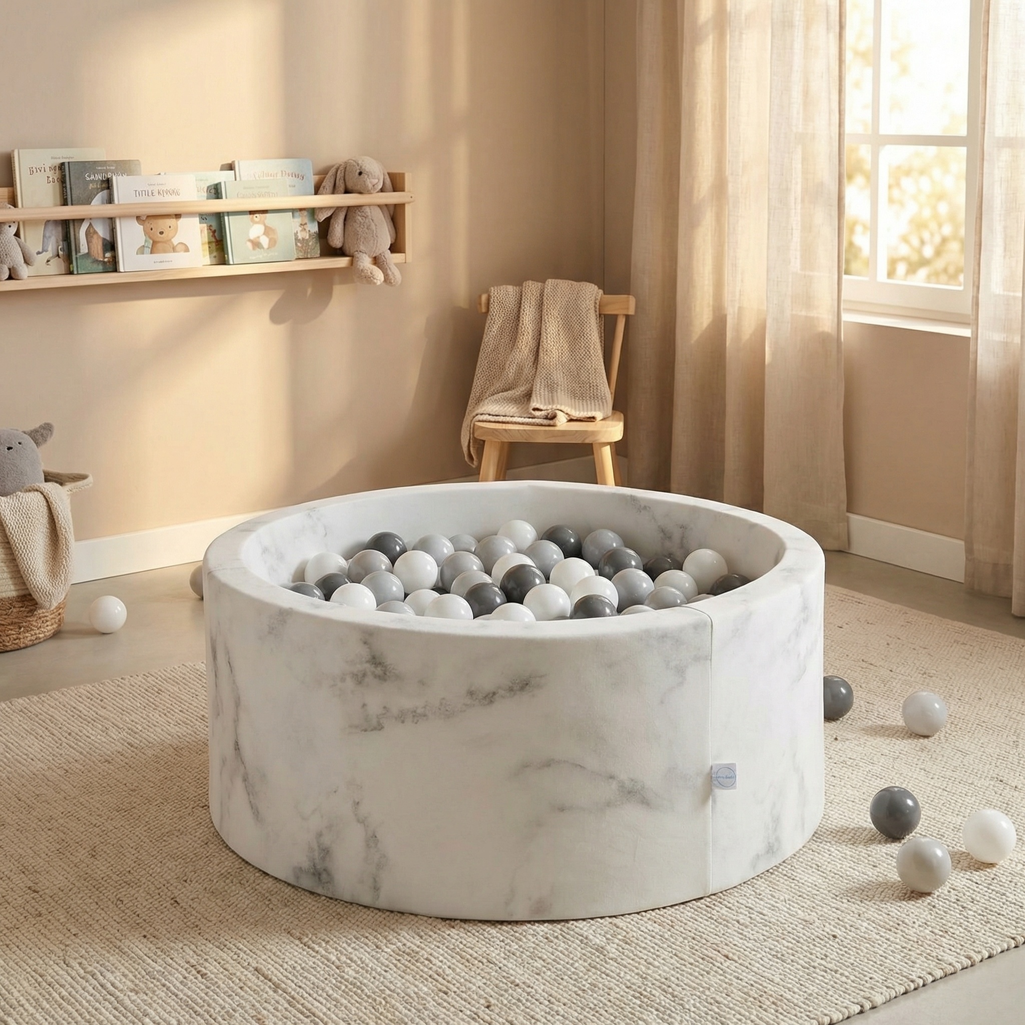 Ballenbak Rond 90x40cm | Marmer Design | 300 Ballen | Zacht Foam