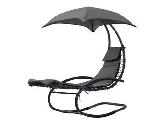 Tuin Schommelstoel Ligstoel met Parasol - Antraciet - 54% Korting