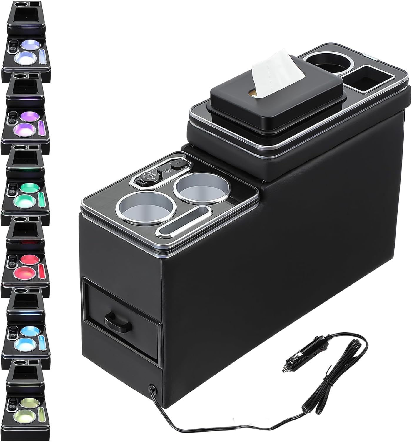 Opbergconsole VW T4-T6.1 Zwart Gla met USB & LED - 30% Korting!
