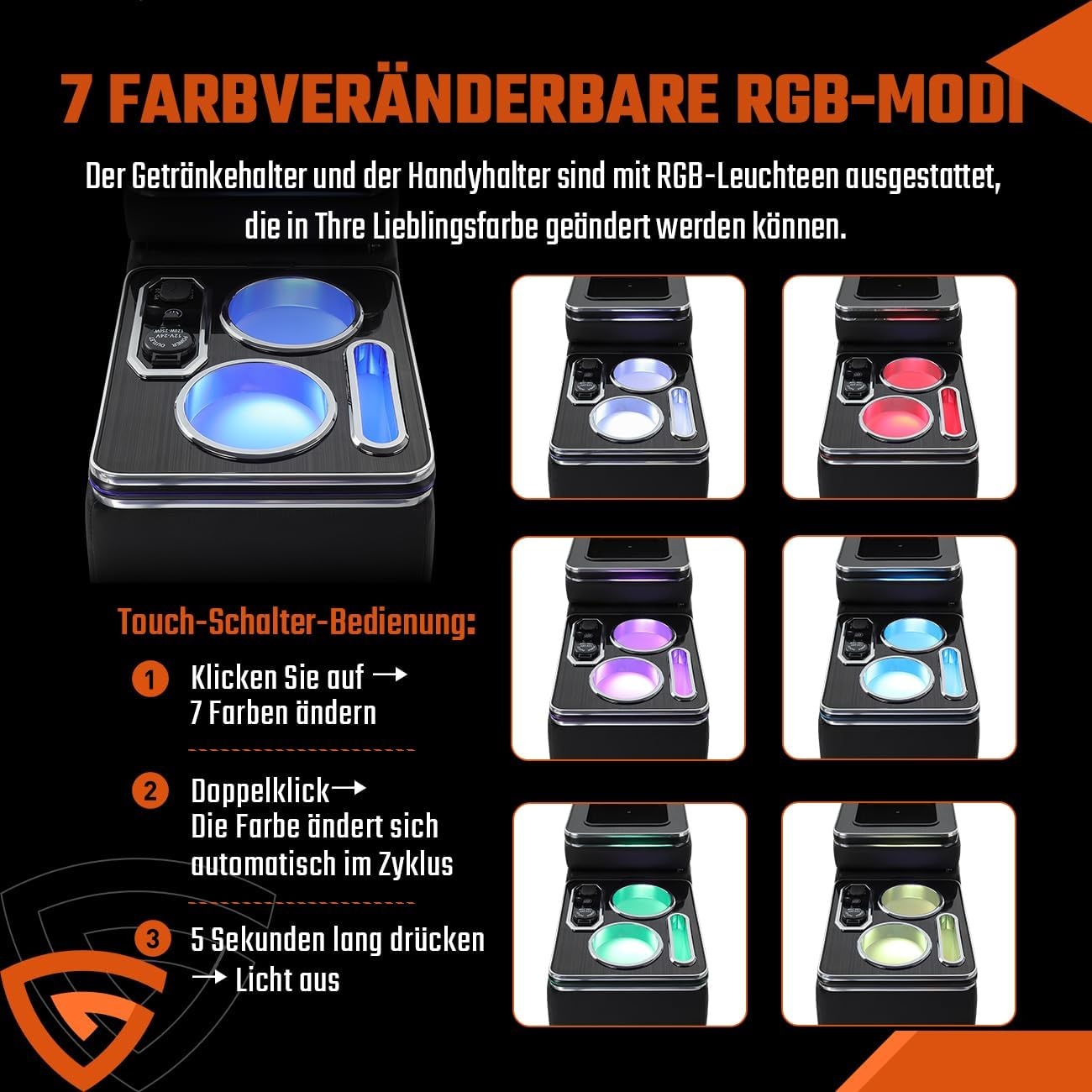 Opbergconsole VW T4-T6.1 Zwart Gla met USB & LED - 30% Korting!