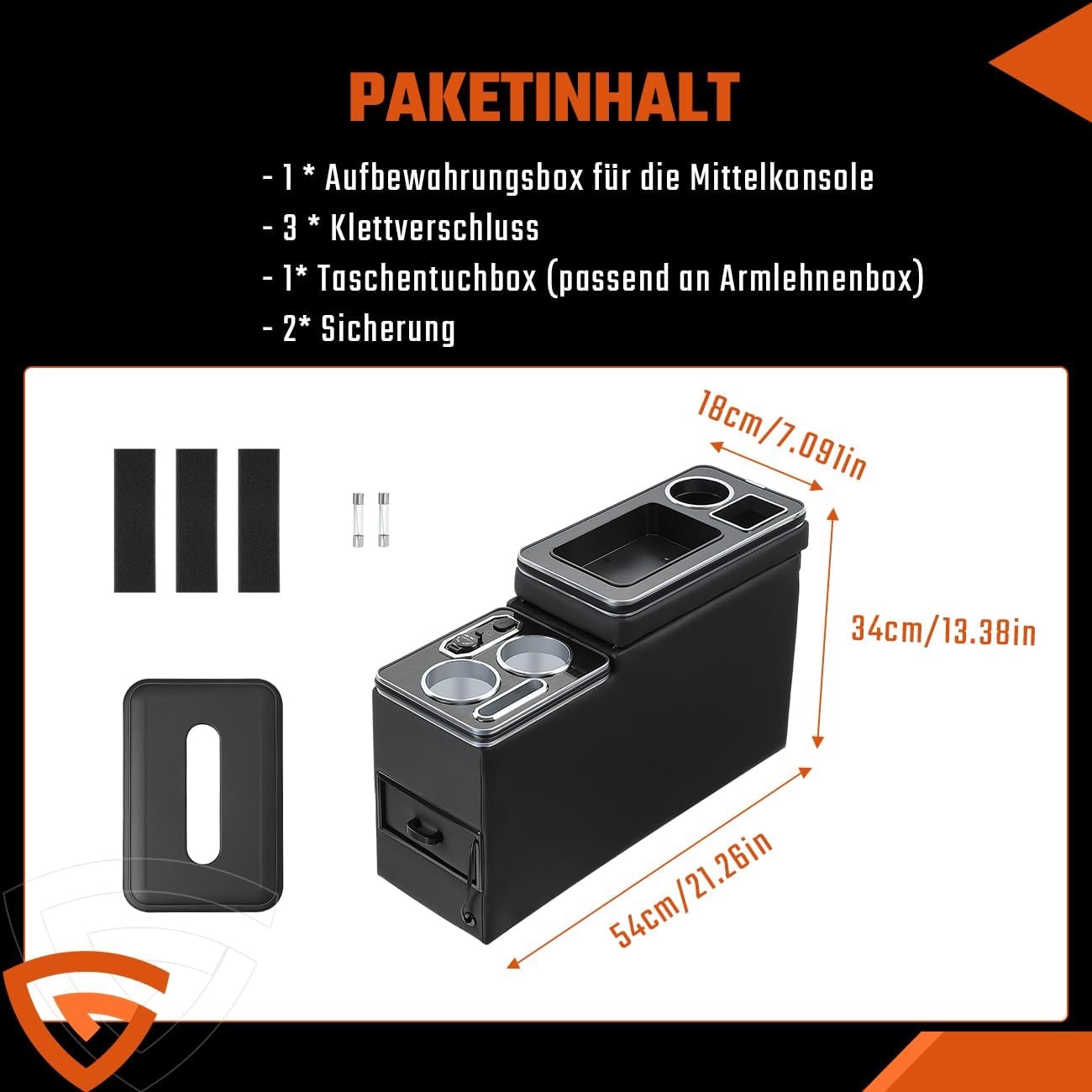 Opbergconsole VW T4-T6.1 Zwart Gla met USB & LED - 30% Korting!