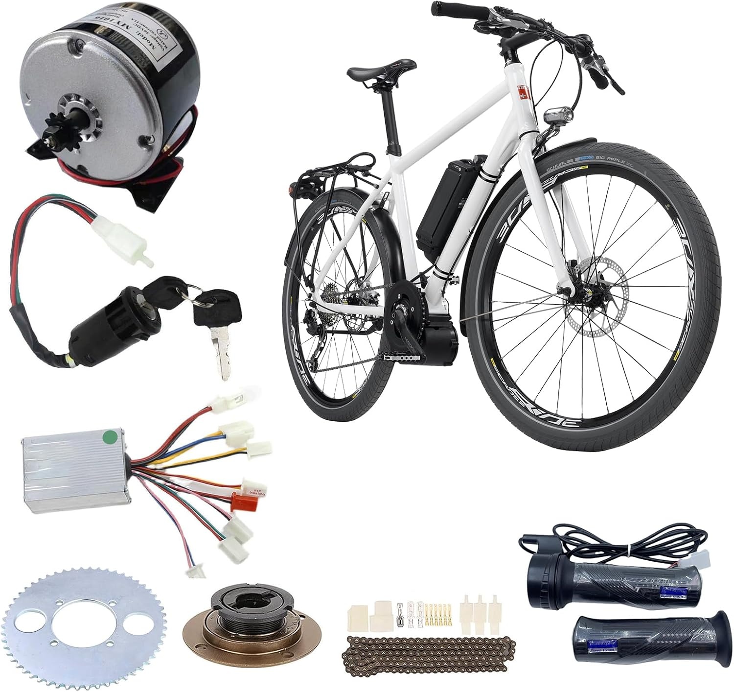 Fiets Borstelmotor Ombouwset 24V 250W - 9 Delig met Korting