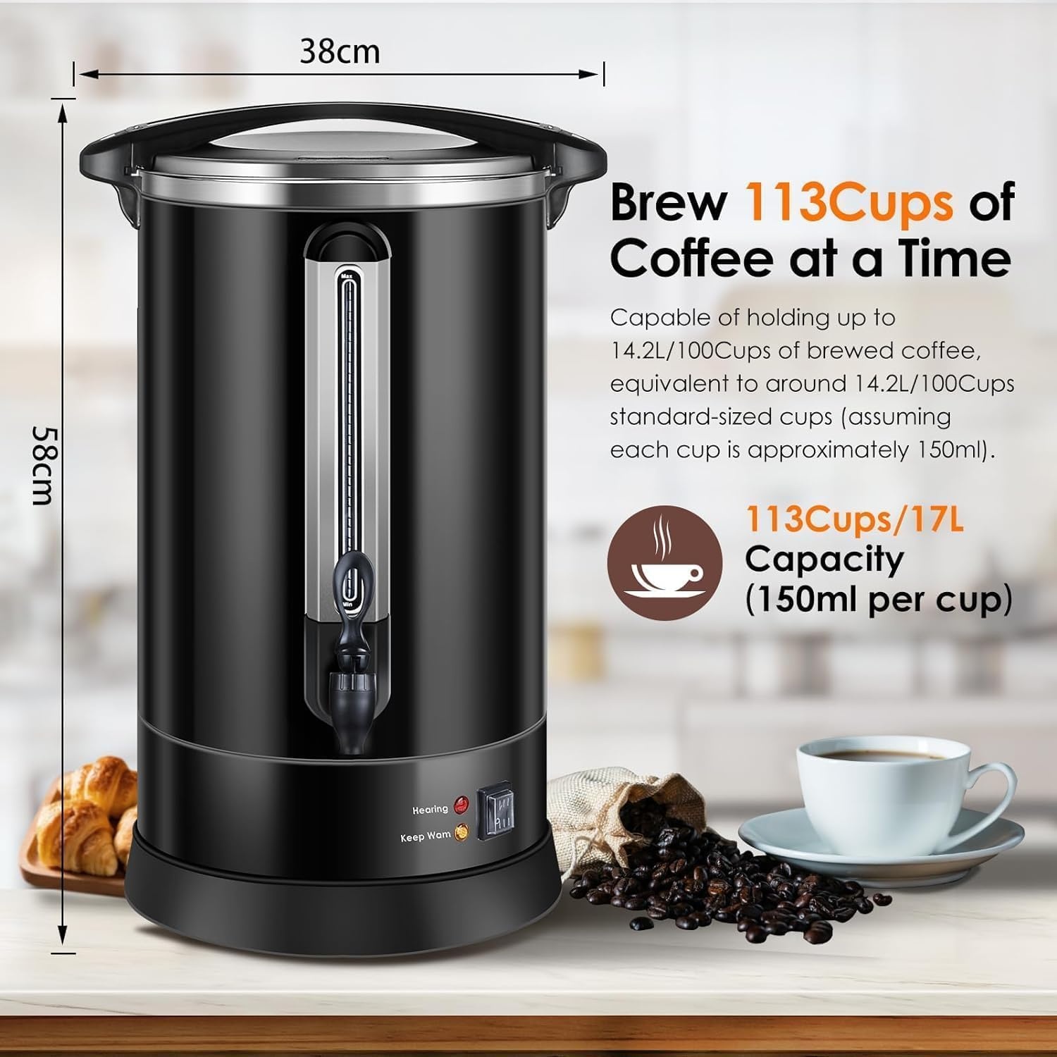 17L RVS Filterkoffieapparaat - 113 Kops - Snel & Dubbelwandig