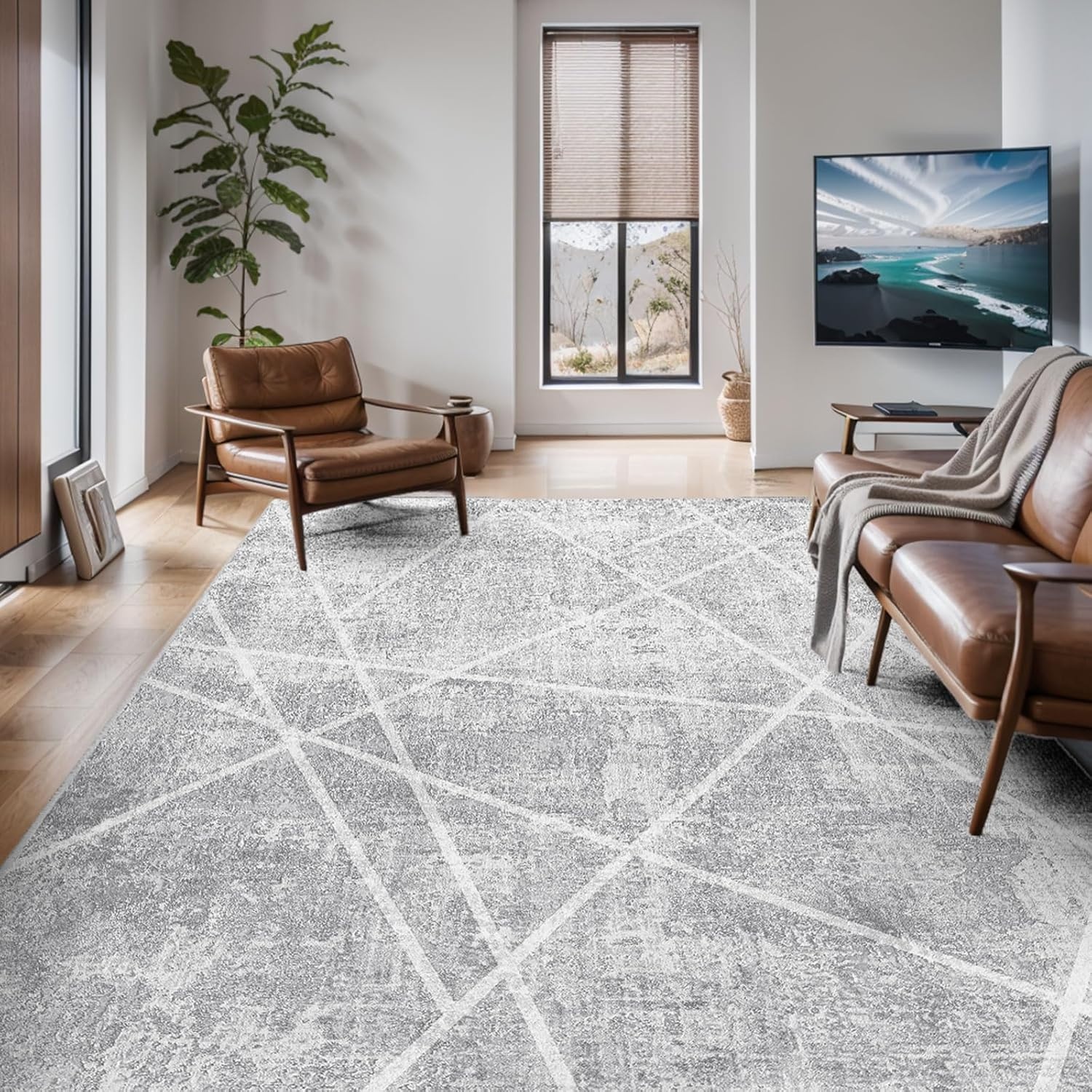Modern Geometrisch Vloerkleed IJsgrijs | 200x280 cm | Wasbaar & Antislip | -29%