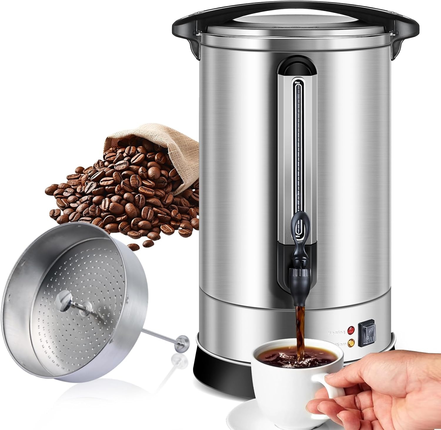 17L RVS Filterkoffieapparaat 113 Kopjes 1500W - Zilver | 28% Korting