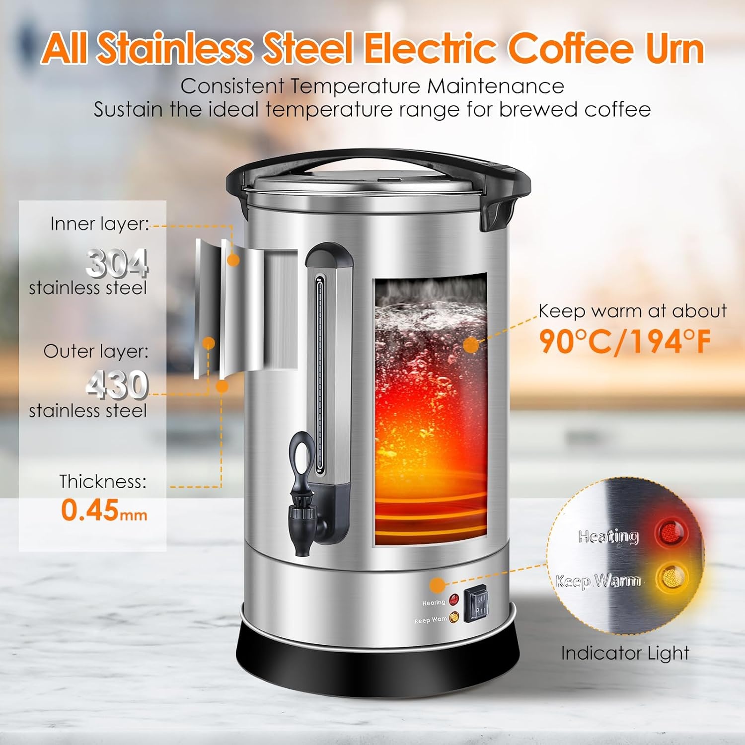 17L RVS Filterkoffieapparaat 113 Kopjes 1500W - Zilver | 28% Korting