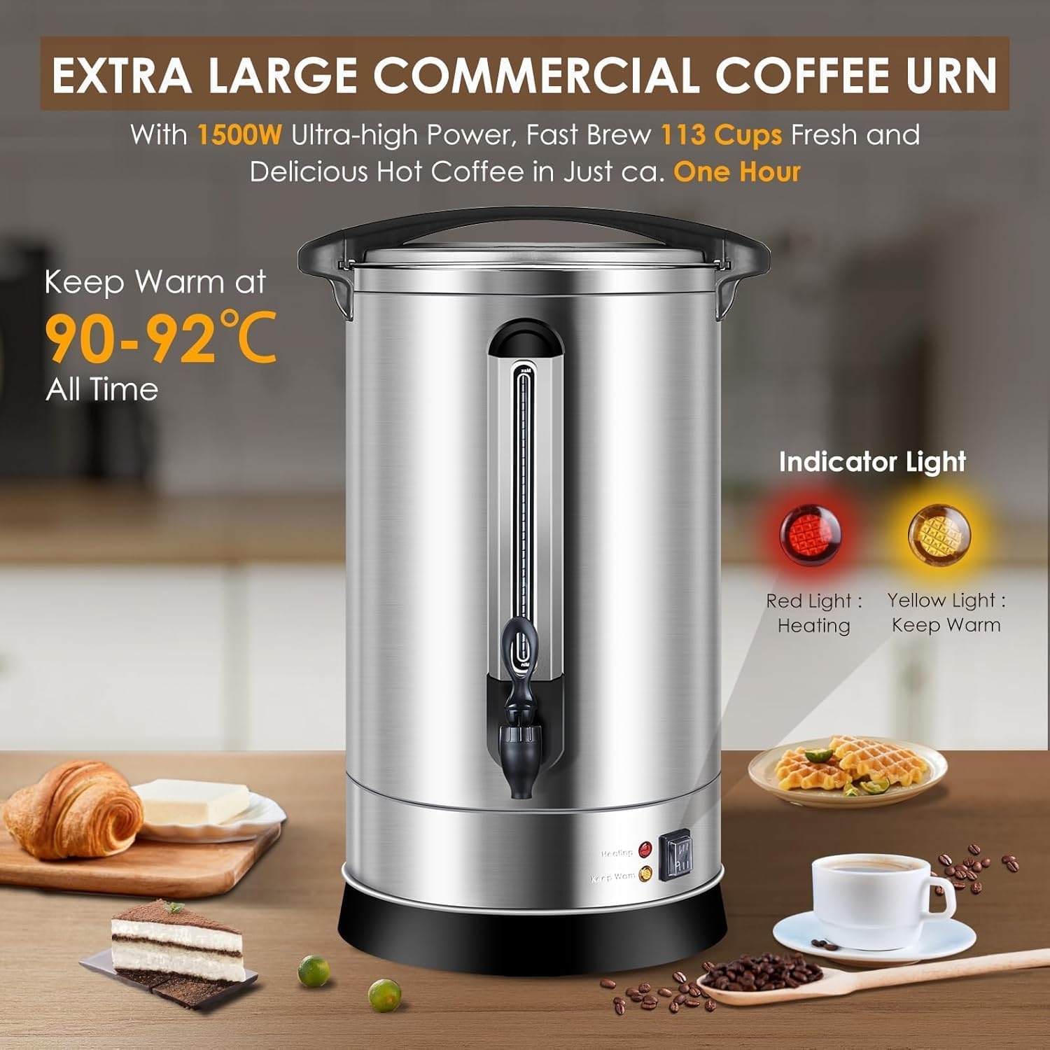 17L RVS Filterkoffieapparaat 113 Kopjes 1500W - Zilver | 28% Korting