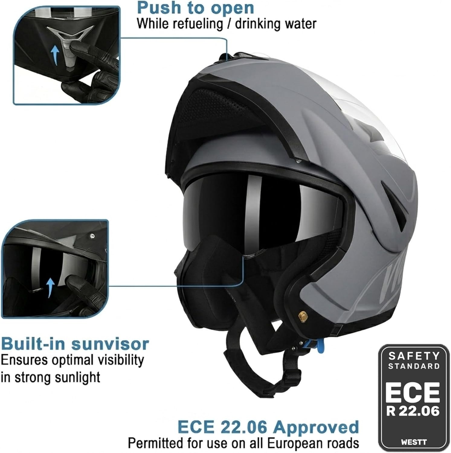 Systeemhelm Motorhelm Grijs Maat M - 34% Korting!