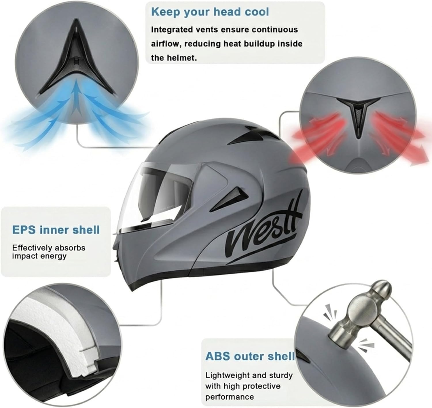Systeemhelm Motorhelm Grijs Maat M - 34% Korting!