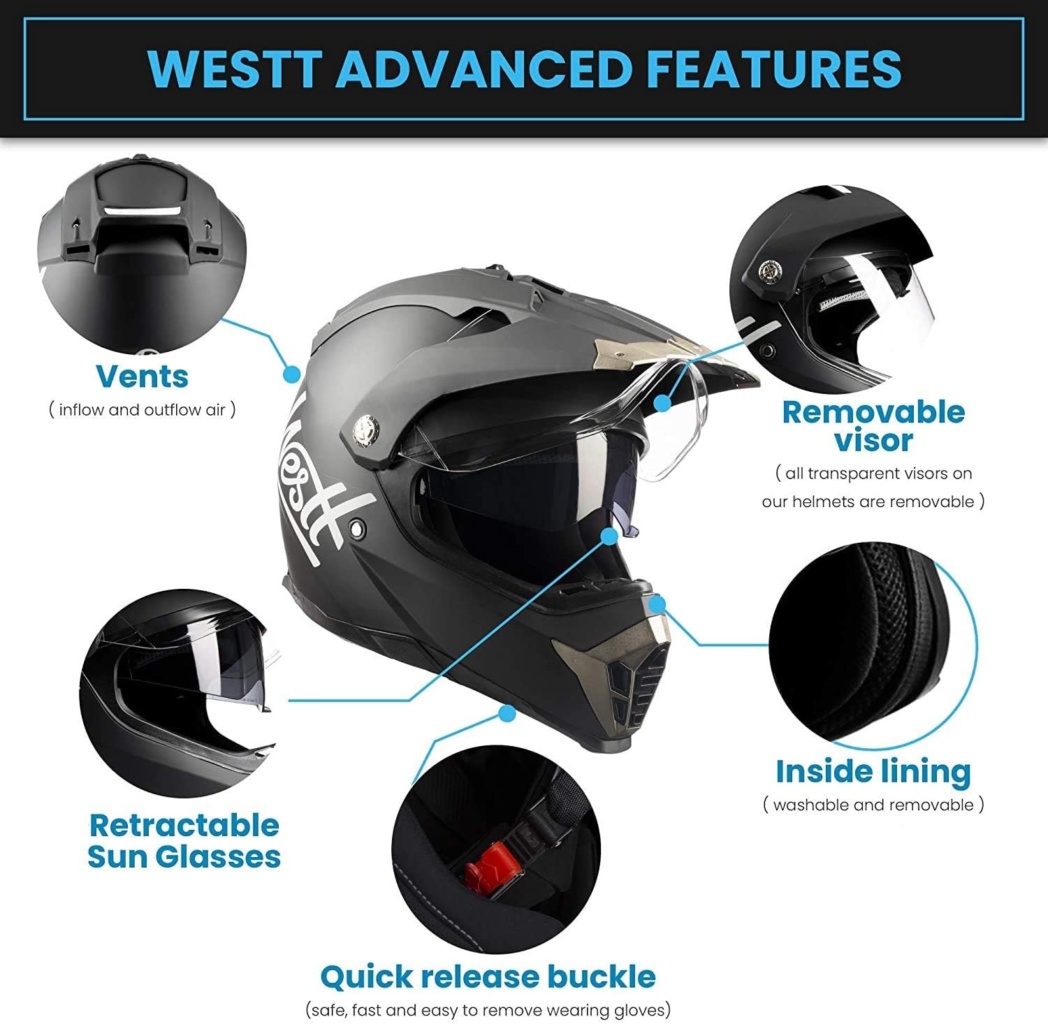 Crossmotorhelm Mat Zwart met Dubbel Vizier & NFC - 34% Korting